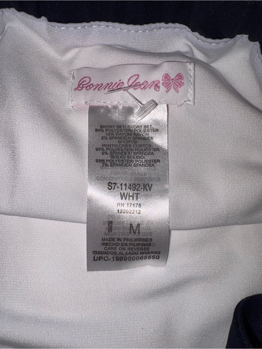 Bonnie Jean Girls White Tennis Dress with shorts Navy Trim - Picture 4 of 6